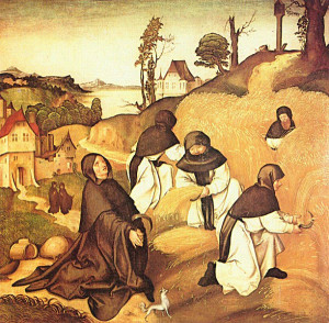 Monaci cistercensi a lavoro nei campi.
